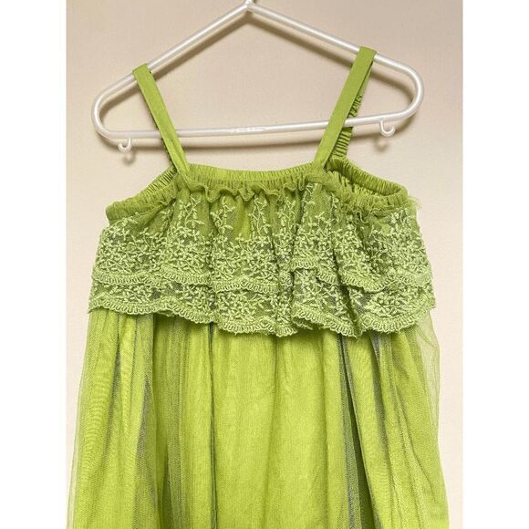 Trish Scully Child Girls Spaghetti Strap Bodice Tulle Skirt Midi Dress Olive Gre - Picture 4 of 4